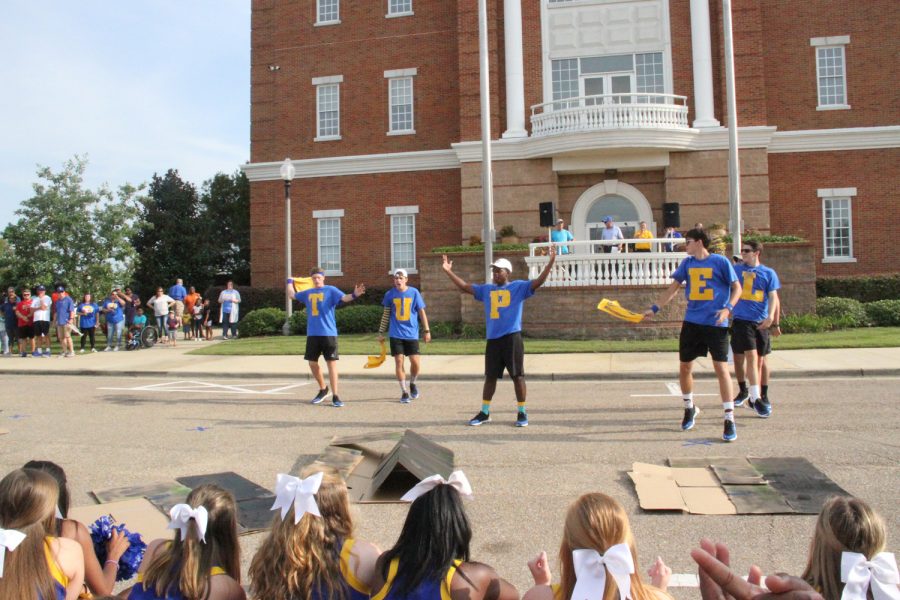 The TUPELO boys dancing to get the crowd hyped for the first home football game