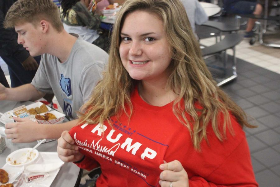 Karci Watson showing off her TRUMP shirt for America day