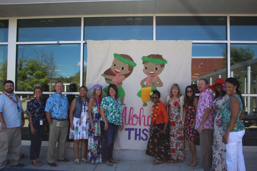 THS Staff posing for Hawaiian Day