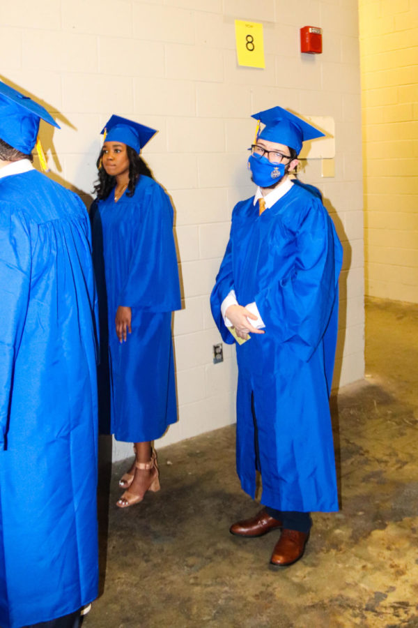 Tupelo High School Class of 2021 Graduation at BancorpSouth Arena, May 21, 2021.  Graduates gather behind stage in preparation for the their final act as THS students. 