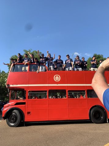 The Ole Miss baseball team parades through Oxford, Miss., on June 29, 2022, as part of the celebration marking its NCAA national championship.
