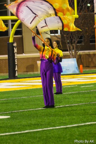 Color Guard performs at halftime of the state championship football game. 