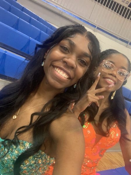 Amedei Ratliff and Kam Pointer pose for a selfie in the Dome Tornado Shelter on Prom night.  