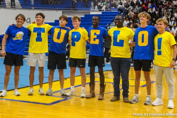 TUPELO Boys ready to rile the students up at the pep rally.