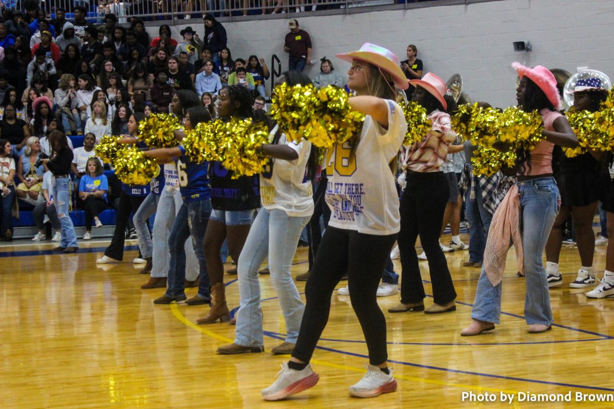 Tupelo's Color Guard stepping away at the pep rally.