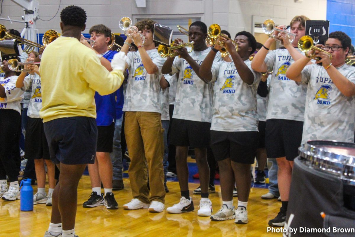 Bass making some sweet sounds at the pep rally.
