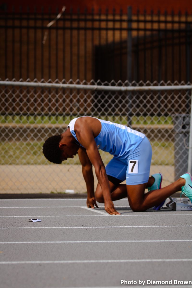 AC Fears in the block for the 200 meter dash